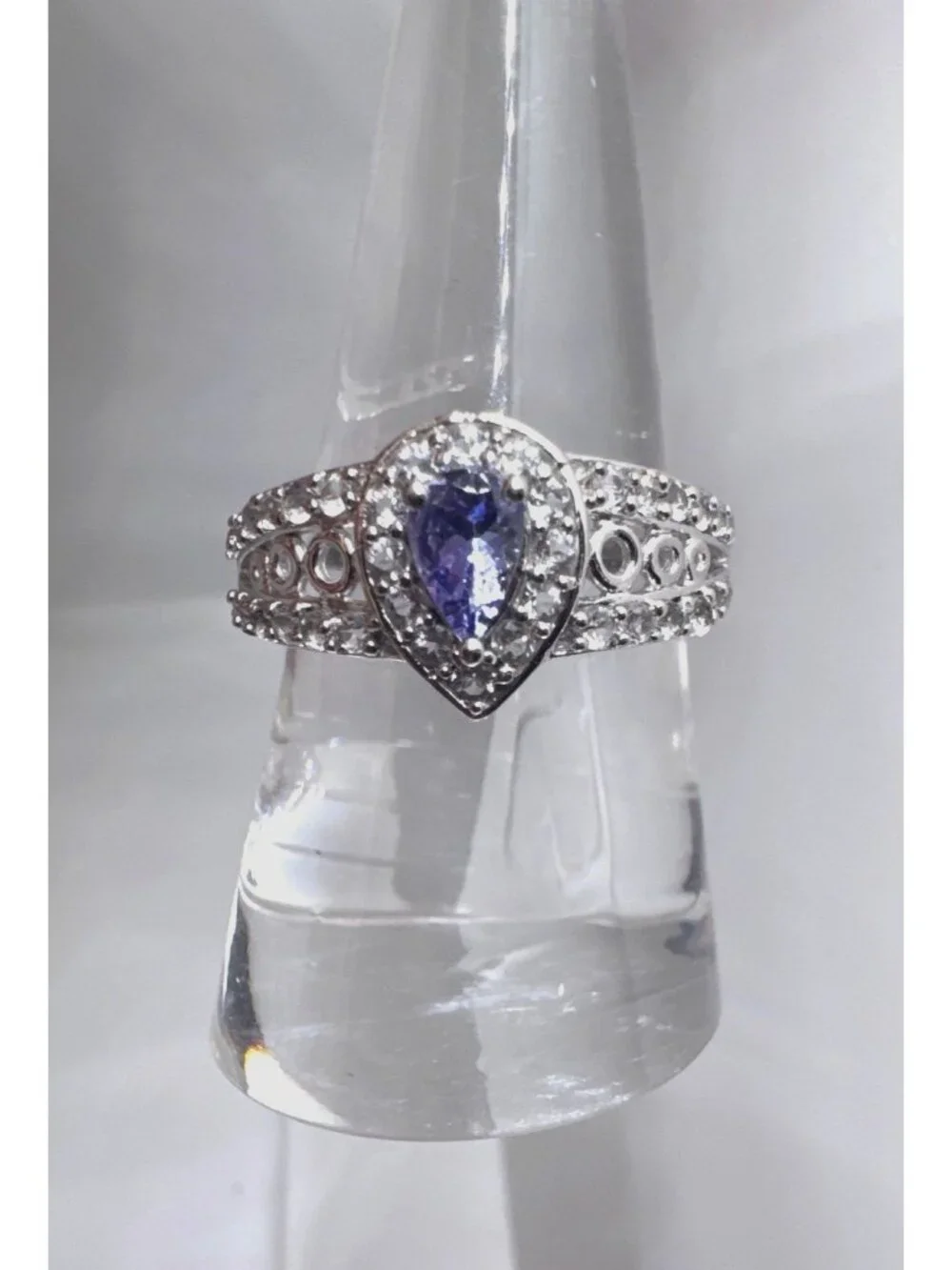 Tanzanite White Topaz Ring 925 Sterling Silver India Pear Halo Size 8 Art Deco